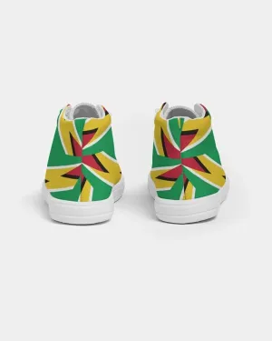 | Abstract Guyana Flag Kids High top Canvas Sneakers | Faux Leather Toe Cap Soft Insole | Lace-up Front Padded Collar | Multi
