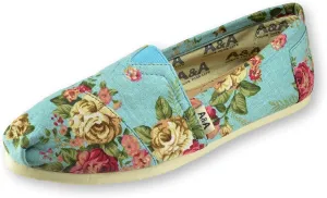 A&A Vegan Women's Floral Black Slip-on Casual Flats Canvas Shoes Alpargatas (Romantic)
