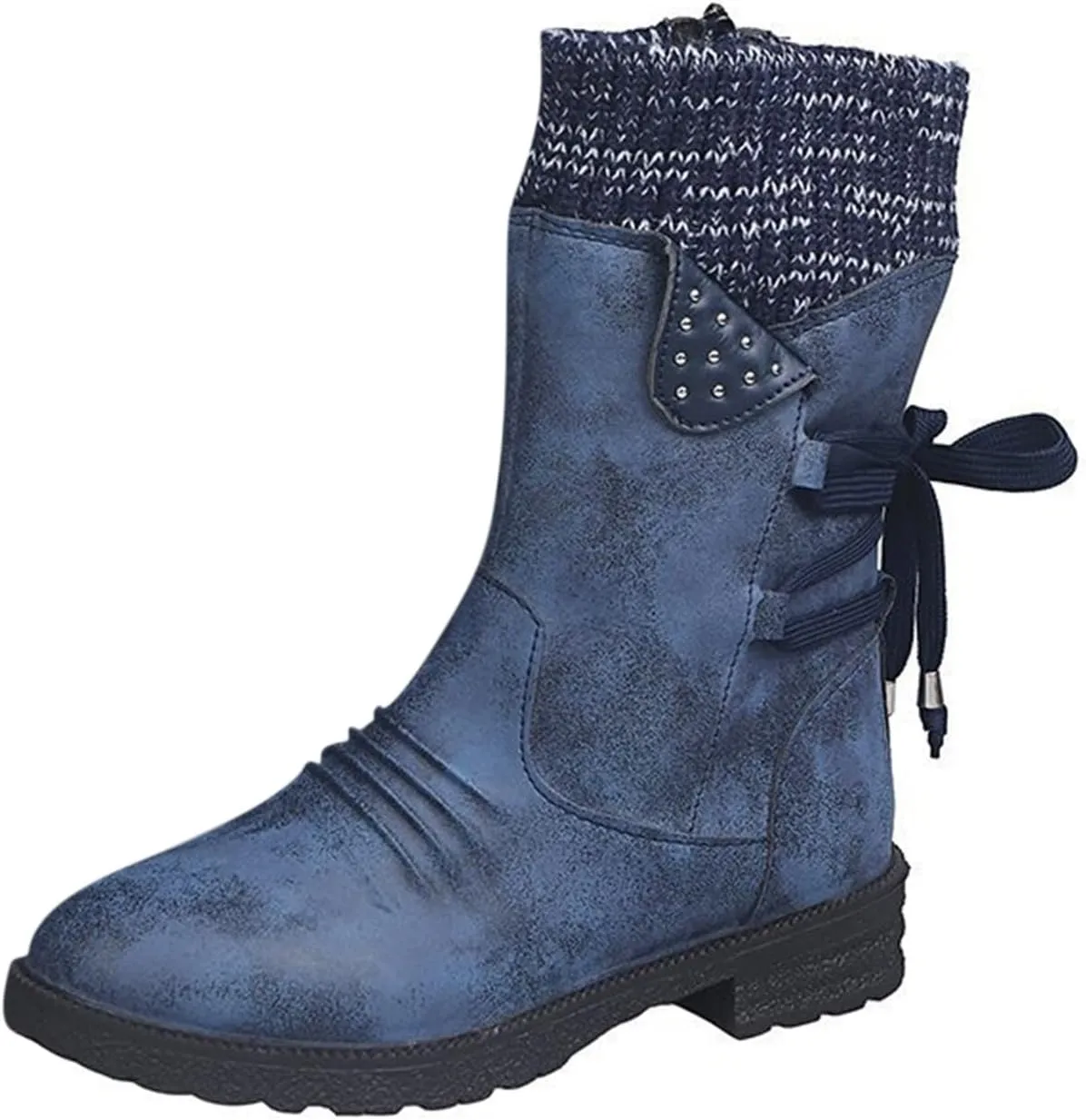 AMDBEL Boots for Women Fashion Dressy, Snow Boots for Women Fur Lined Round Toe Boots Square Heel Outdoor Mid Calf Boots