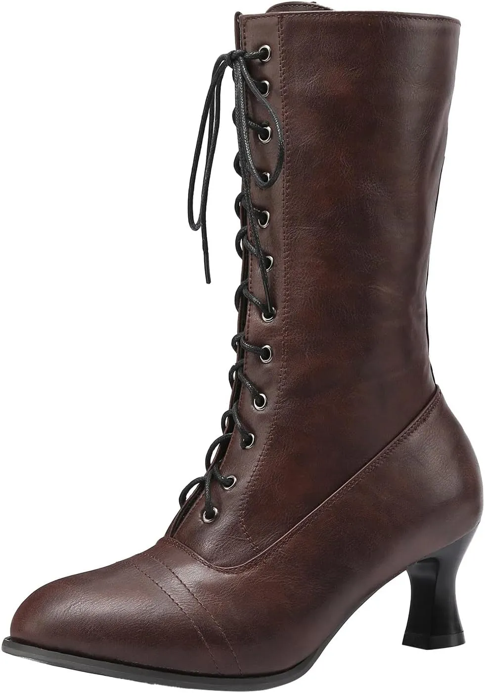 AMDBEL Fall Boots for Women 2023 Cowboy Boots,Vintage Knee High Boots Lace Up Boots Chunky Heels Retro Gothic Mid Calf Boots