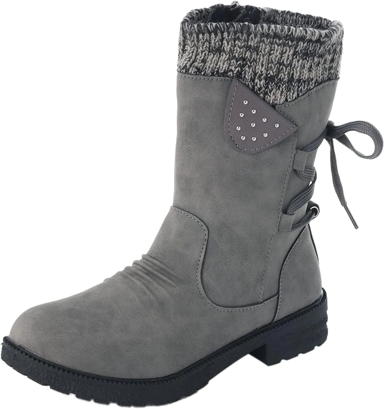 AMDBEL Fall Boots for Women 2023 Cowboy Boots,Vintage Knee High Boots Lace Up Boots Chunky Heels Retro Gothic Mid Calf Boots