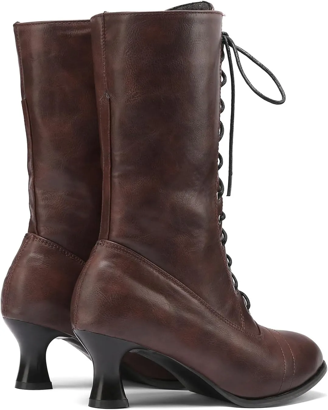 AMDBEL Fall Boots for Women 2023 Cowboy Boots,Vintage Knee High Boots Lace Up Boots Chunky Heels Retro Gothic Mid Calf Boots