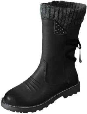 AMDBEL Fall Boots for Women 2023 Cowboy Boots,Vintage Knee High Boots Lace Up Boots Chunky Heels Retro Gothic Mid Calf Boots