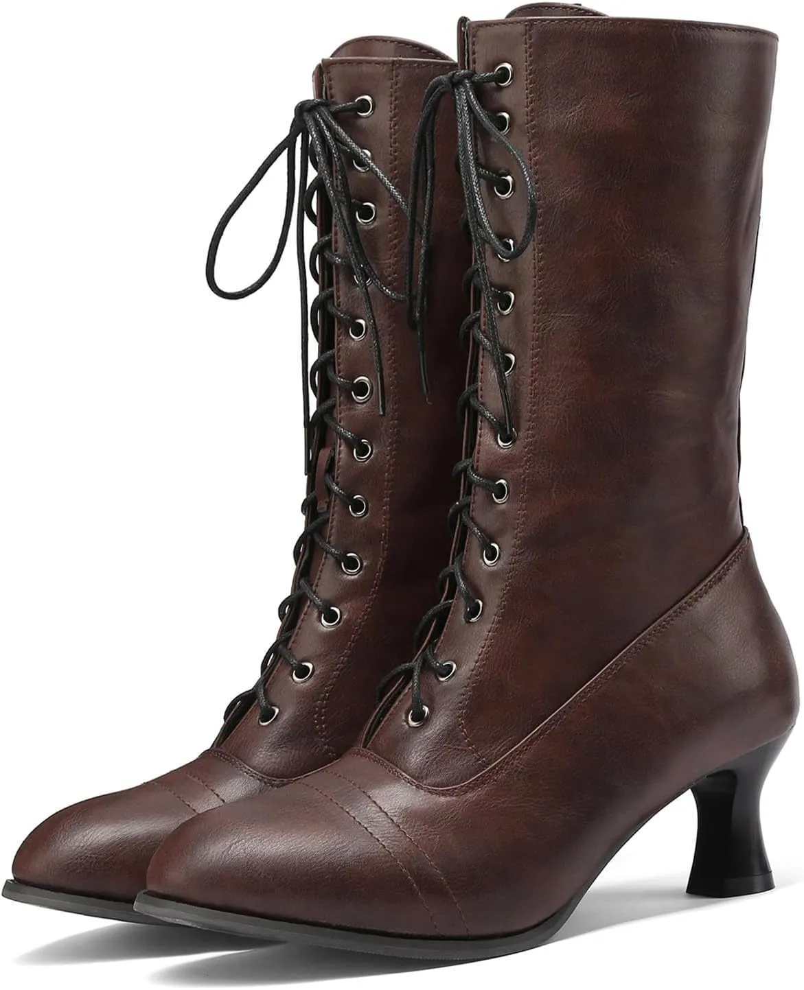 AMDBEL Fall Boots for Women 2023 Cowboy Boots,Vintage Knee High Boots Lace Up Boots Chunky Heels Retro Gothic Mid Calf Boots