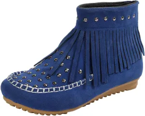 Ankle Boots for Women Flat Side Zip Vintage Womens Cowboy Boots Round Toe Fringe Buckle Straps Studded Western Cowboy Shoes
