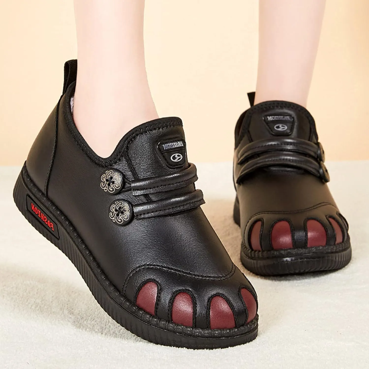 Ankle Boots Women WaterProof Winter Snow Boots for Women Cassic Warm Fur Lined Round Toe Flat Heel Fashion Sneakers Comfortable Shoes for Women Slip On Leather Loafers Soft Sole Arch Support