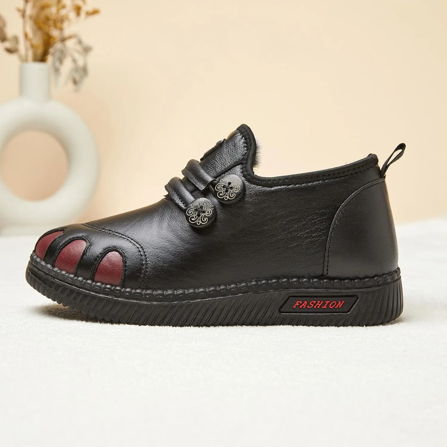 Ankle Boots Women WaterProof Winter Snow Boots for Women Cassic Warm Fur Lined Round Toe Flat Heel Fashion Sneakers Comfortable Shoes for Women Slip On Leather Loafers Soft Sole Arch Support