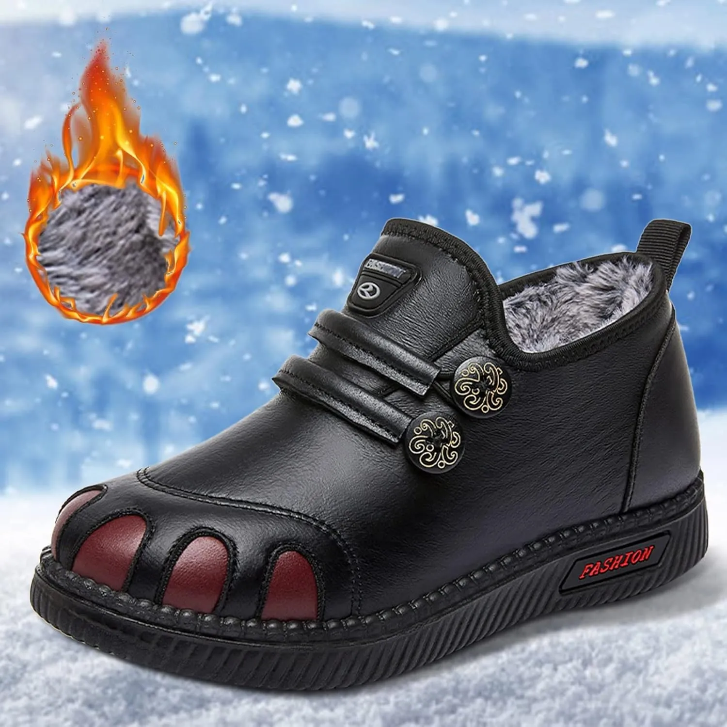 Ankle Boots Women WaterProof Winter Snow Boots for Women Cassic Warm Fur Lined Round Toe Flat Heel Fashion Sneakers Comfortable Shoes for Women Slip On Leather Loafers Soft Sole Arch Support