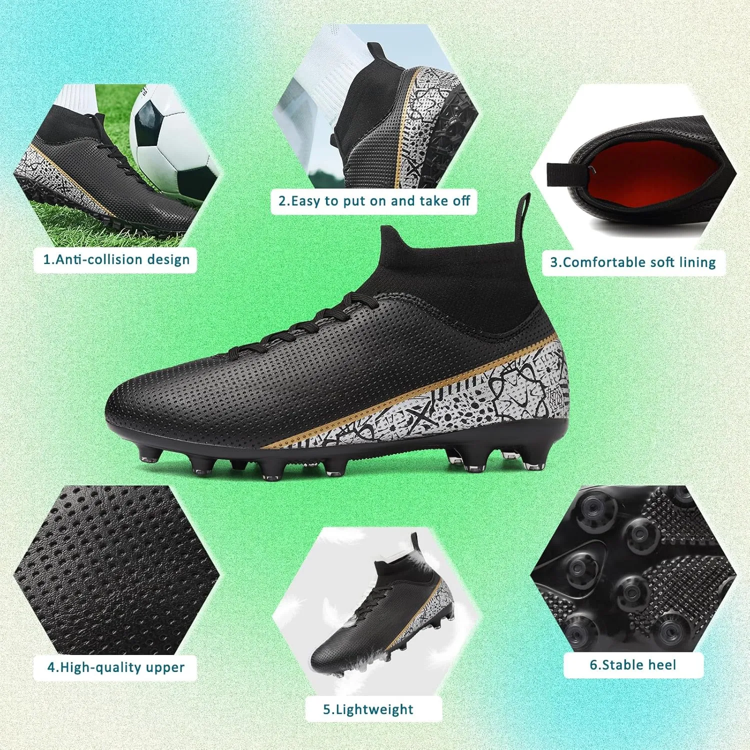 ASoftLand Soccer Cleats Mens Women Soccer Shoes for Big Boy AG/TF