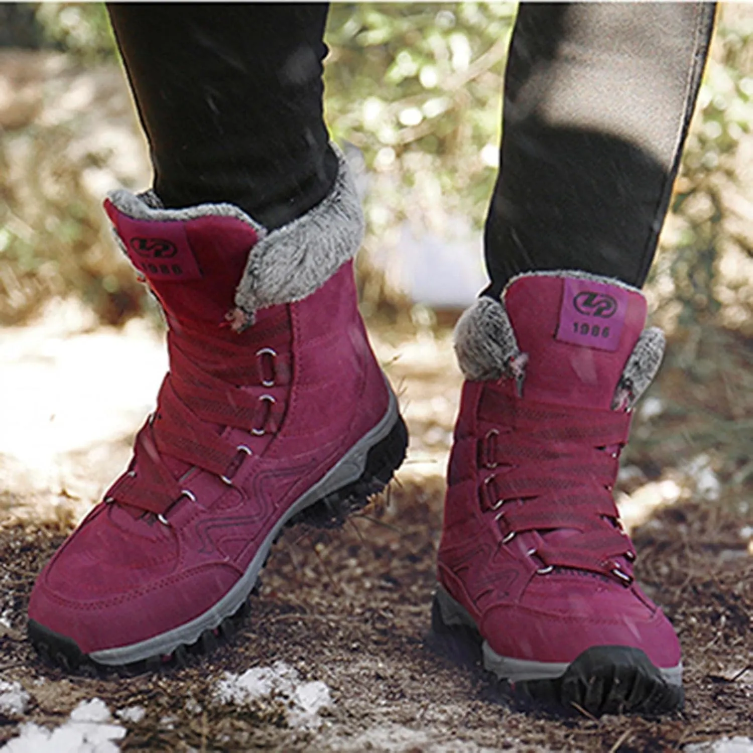 Bcshiye Womens Hiking Boots Winter Mid Calf Snow Boots Warm Ankle Booties Outdoor Hiking Climbing Shoes with Fur Lined