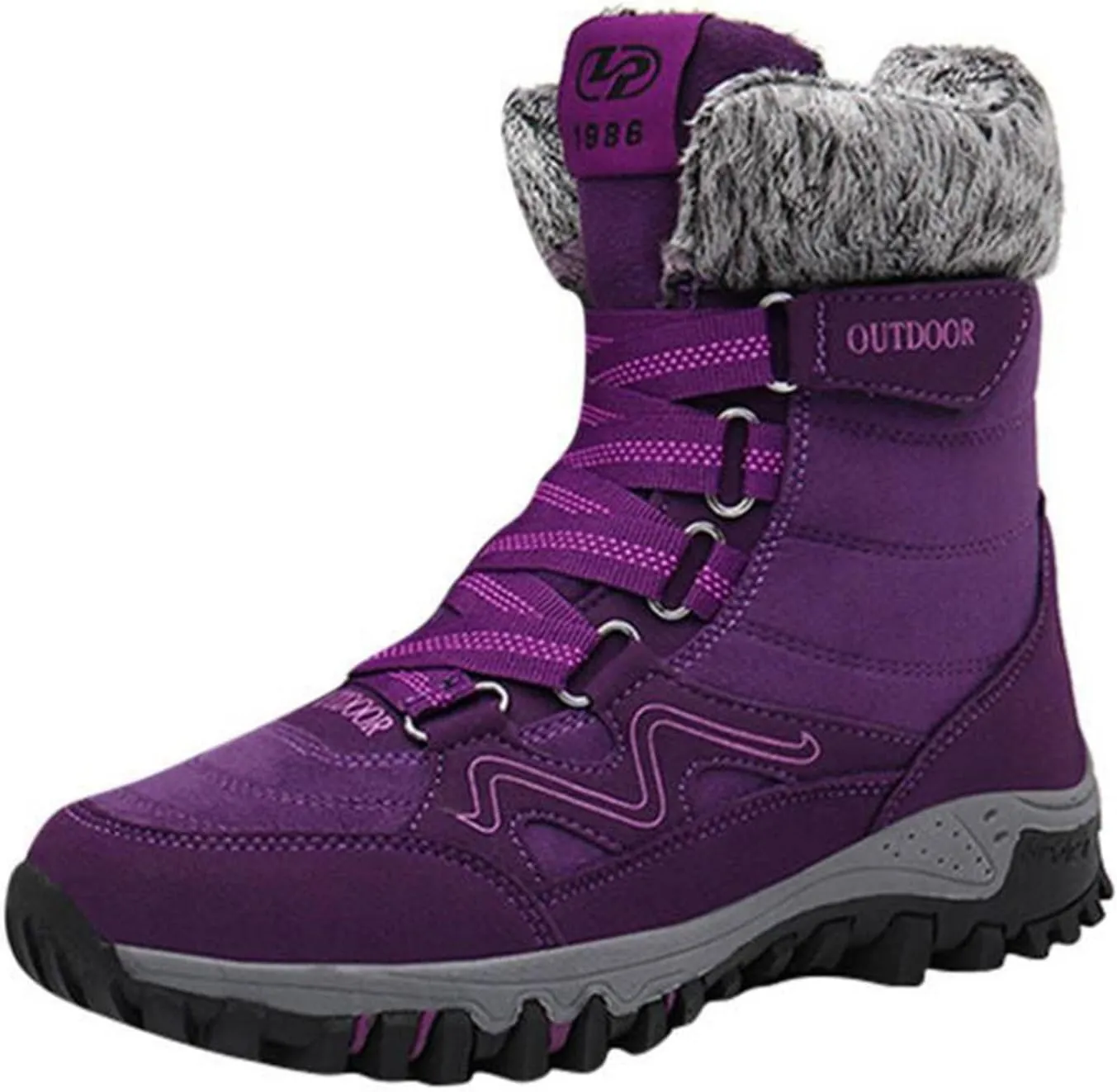 Bcshiye Womens Hiking Boots Winter Mid Calf Snow Boots Warm Ankle Booties Outdoor Hiking Climbing Shoes with Fur Lined
