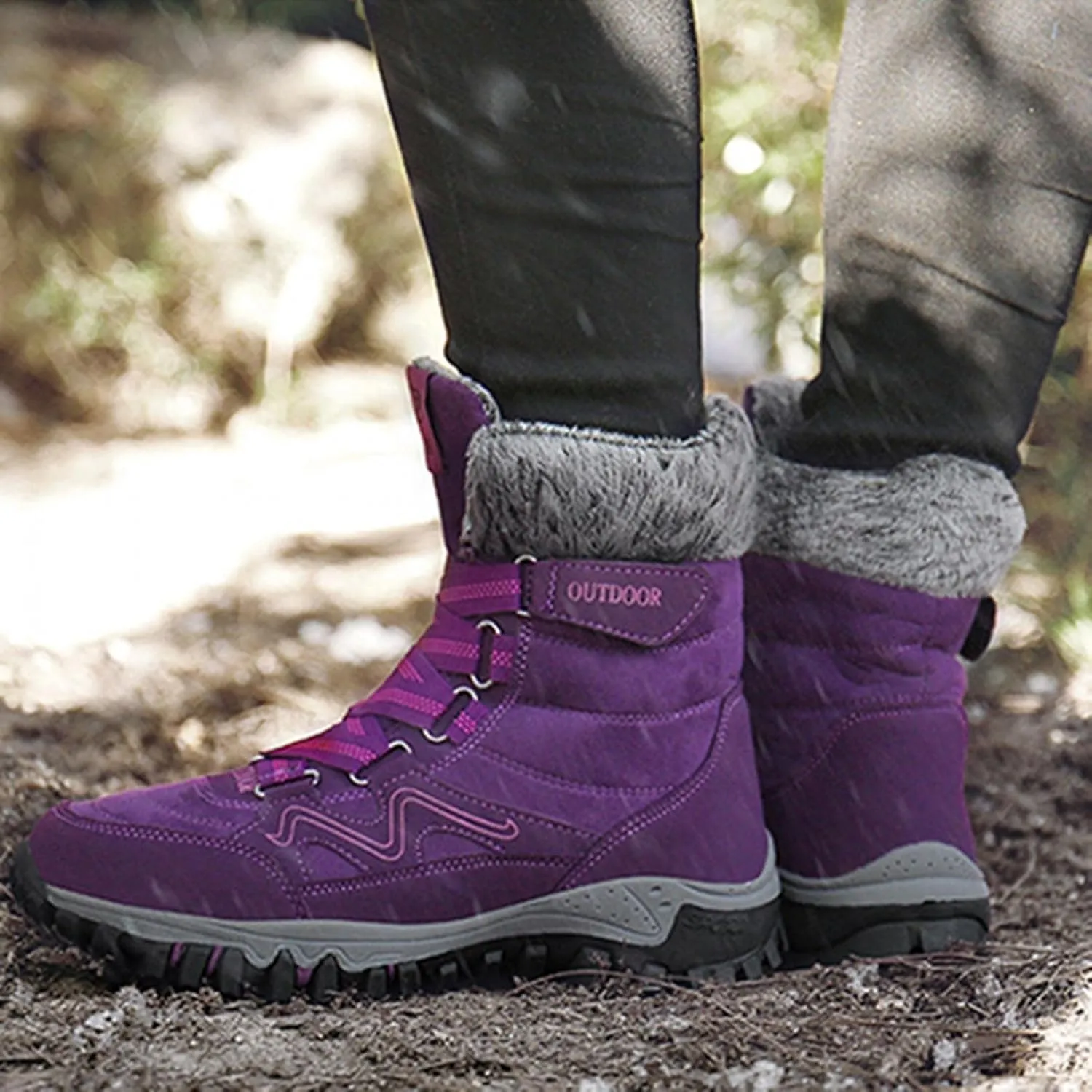 Bcshiye Womens Hiking Boots Winter Mid Calf Snow Boots Warm Ankle Booties Outdoor Hiking Climbing Shoes with Fur Lined