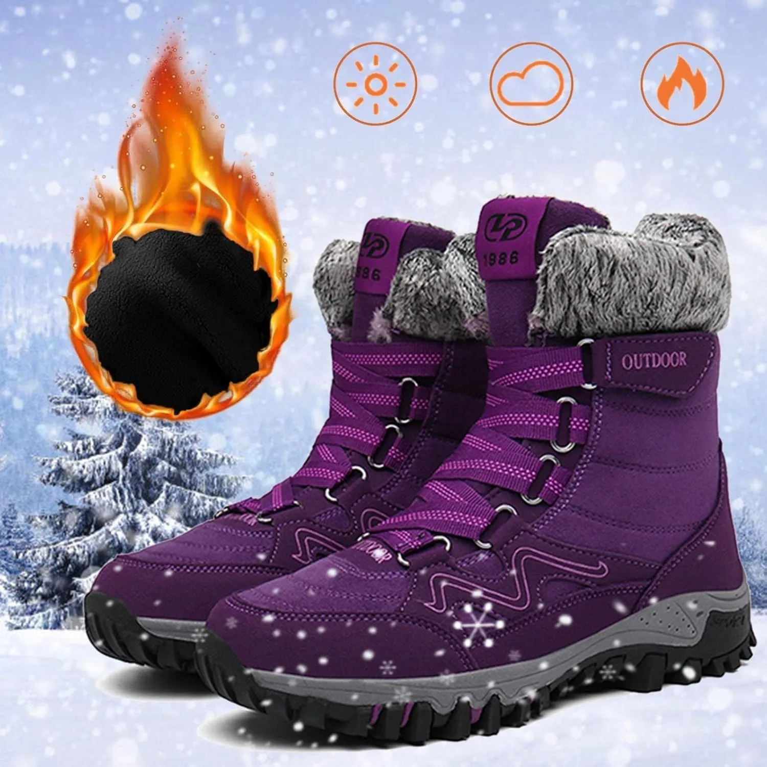 Bcshiye Womens Hiking Boots Winter Mid Calf Snow Boots Warm Ankle Booties Outdoor Hiking Climbing Shoes with Fur Lined
