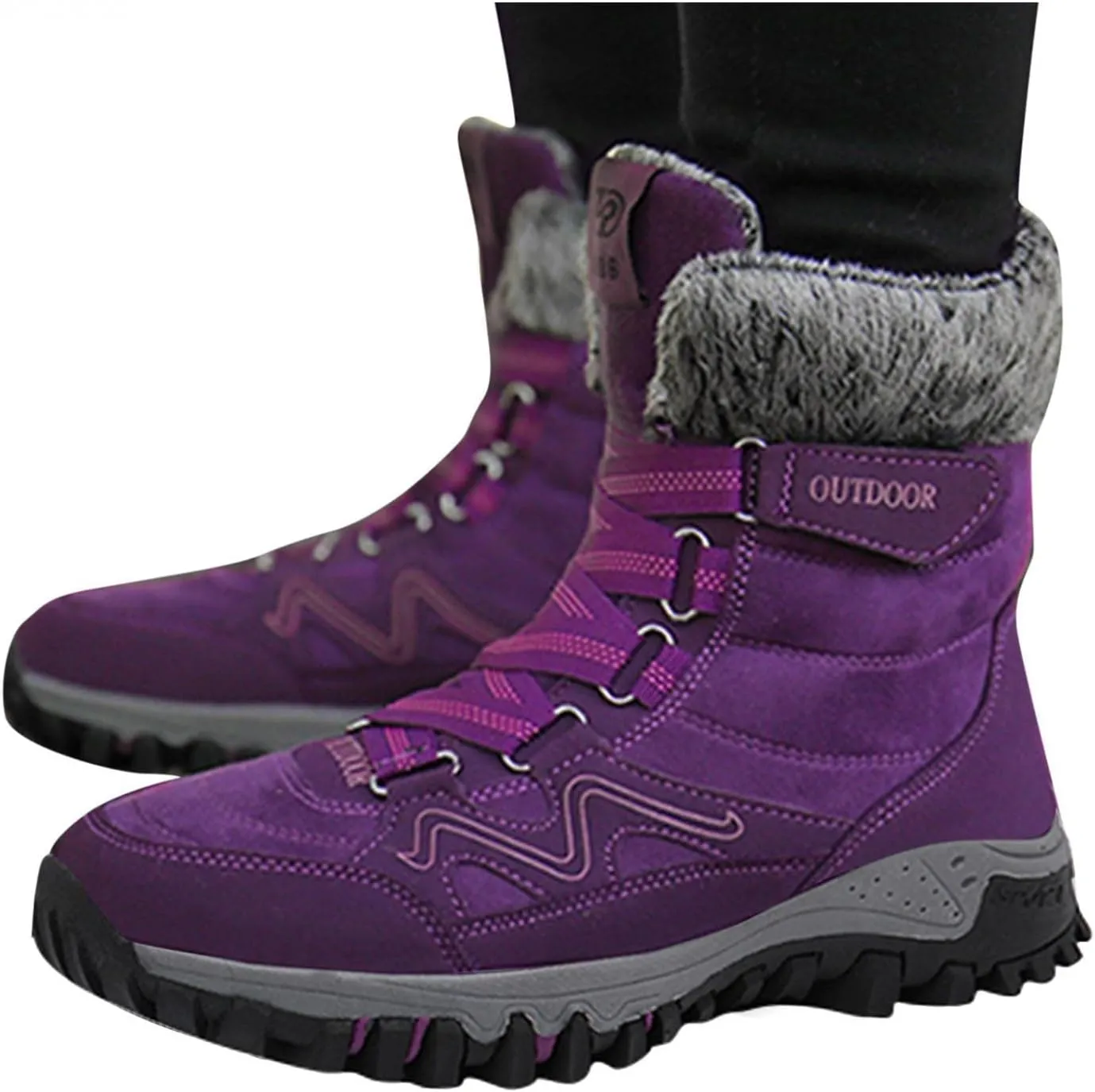Bcshiye Womens Hiking Boots Winter Mid Calf Snow Boots Warm Ankle Booties Outdoor Hiking Climbing Shoes with Fur Lined