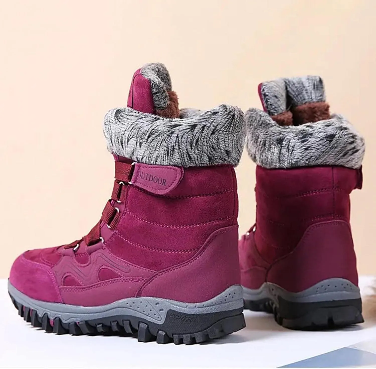 Bcshiye Womens Hiking Boots Winter Mid Calf Snow Boots Warm Ankle Booties Outdoor Hiking Climbing Shoes with Fur Lined