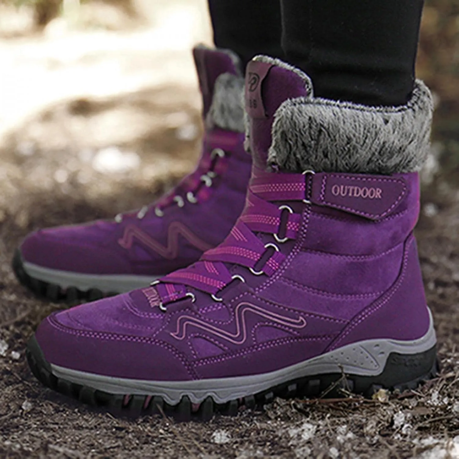 Bcshiye Womens Hiking Boots Winter Mid Calf Snow Boots Warm Ankle Booties Outdoor Hiking Climbing Shoes with Fur Lined