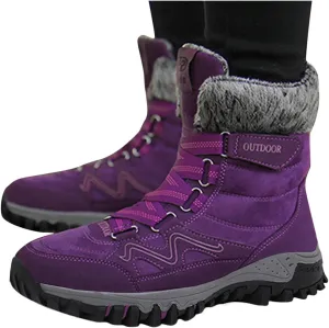 Bcshiye Womens Hiking Boots Winter Mid Calf Snow Boots Warm Ankle Booties Outdoor Hiking Climbing Shoes with Fur Lined