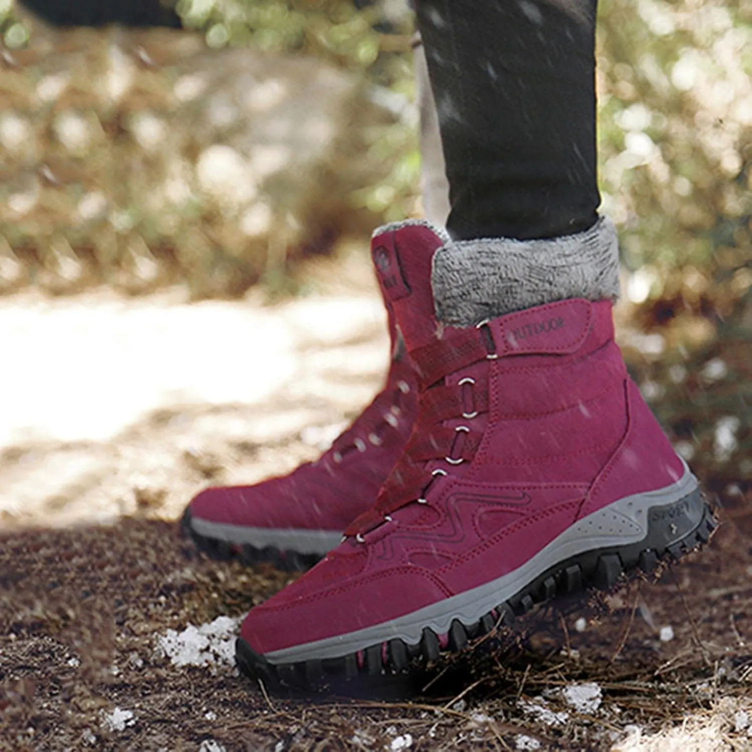 Bcshiye Womens Hiking Boots Winter Mid Calf Snow Boots Warm Ankle Booties Outdoor Hiking Climbing Shoes with Fur Lined