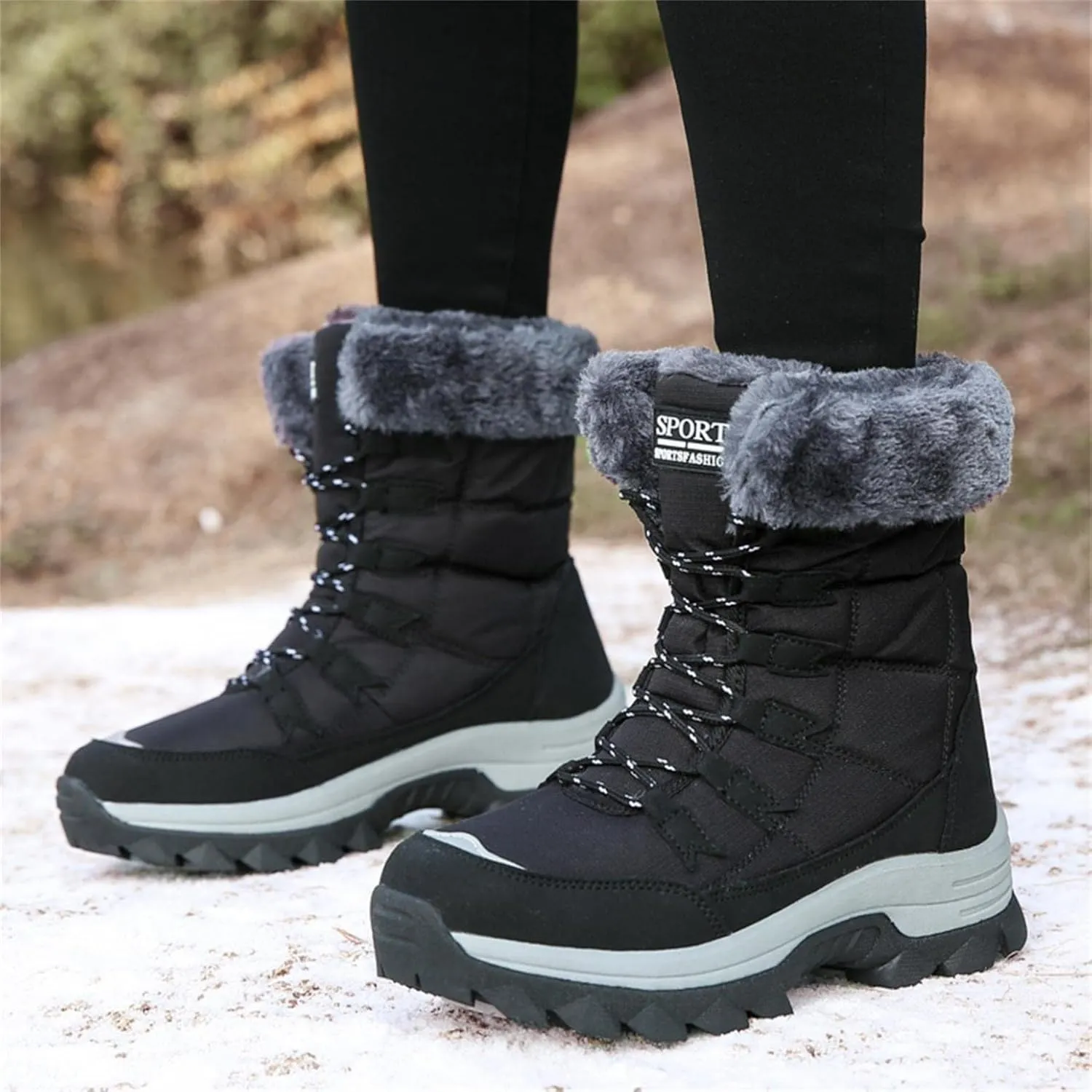 Bcshiye Women's Snow Boots Keep Warm Anti-Slip Soft Sole Warm Fur Lined Winter Ankle Booties Outdoor Hiking Boots