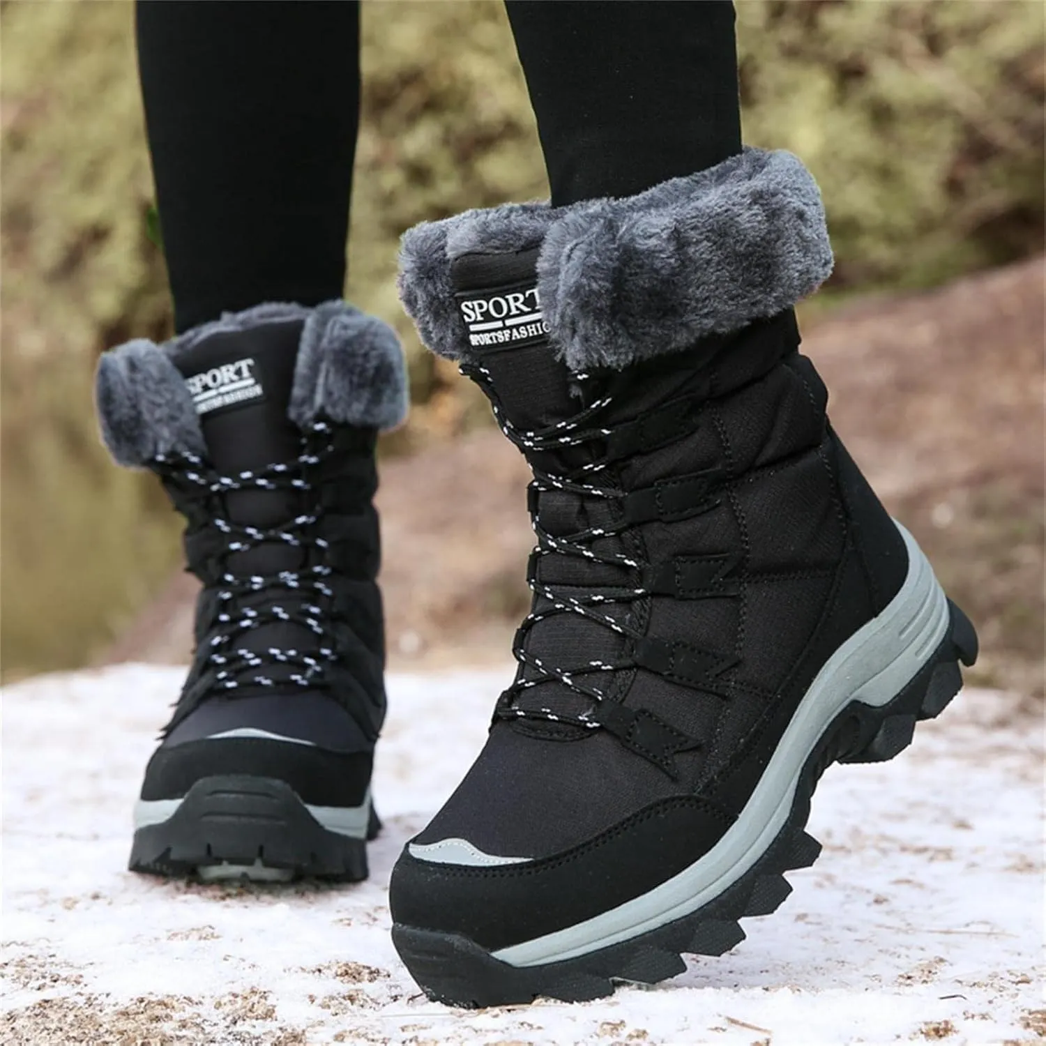 Bcshiye Women's Snow Boots Keep Warm Anti-Slip Soft Sole Warm Fur Lined Winter Ankle Booties Outdoor Hiking Boots