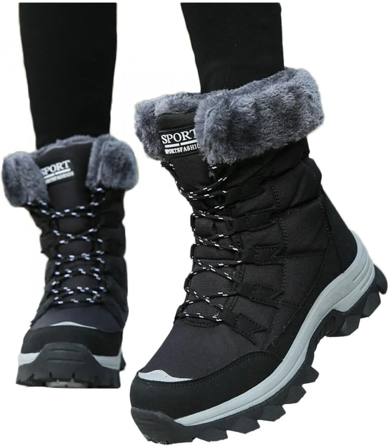Bcshiye Women's Snow Boots Keep Warm Anti-Slip Soft Sole Warm Fur Lined Winter Ankle Booties Outdoor Hiking Boots