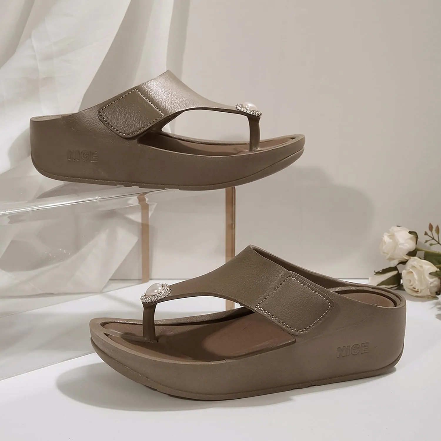 Beach Shoes Women's Slippers Seaside Vacation Flat One Slipper Sandals Womens Platform Wedges Sandals Suede
