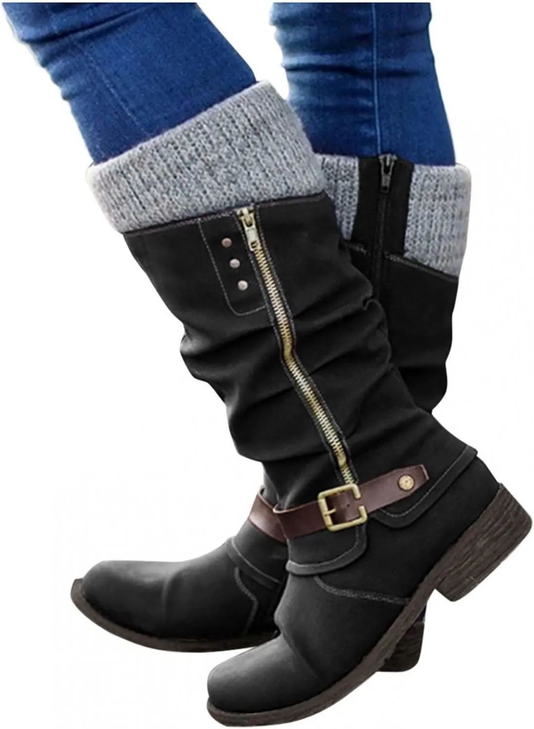 Boots for Women,Over The Knee Boots Combat Style Hiking Boots Motorcycle Boots Classic Lace Up Low Heel Shoes Retro Shoes