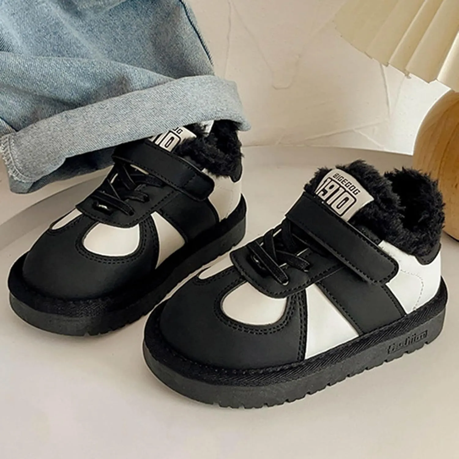 Boy Walking Shoes Non Slip Slip On Sneaker Plush Lined Hiking Boots Lace Up Snow Ankle Boots Platform Boots