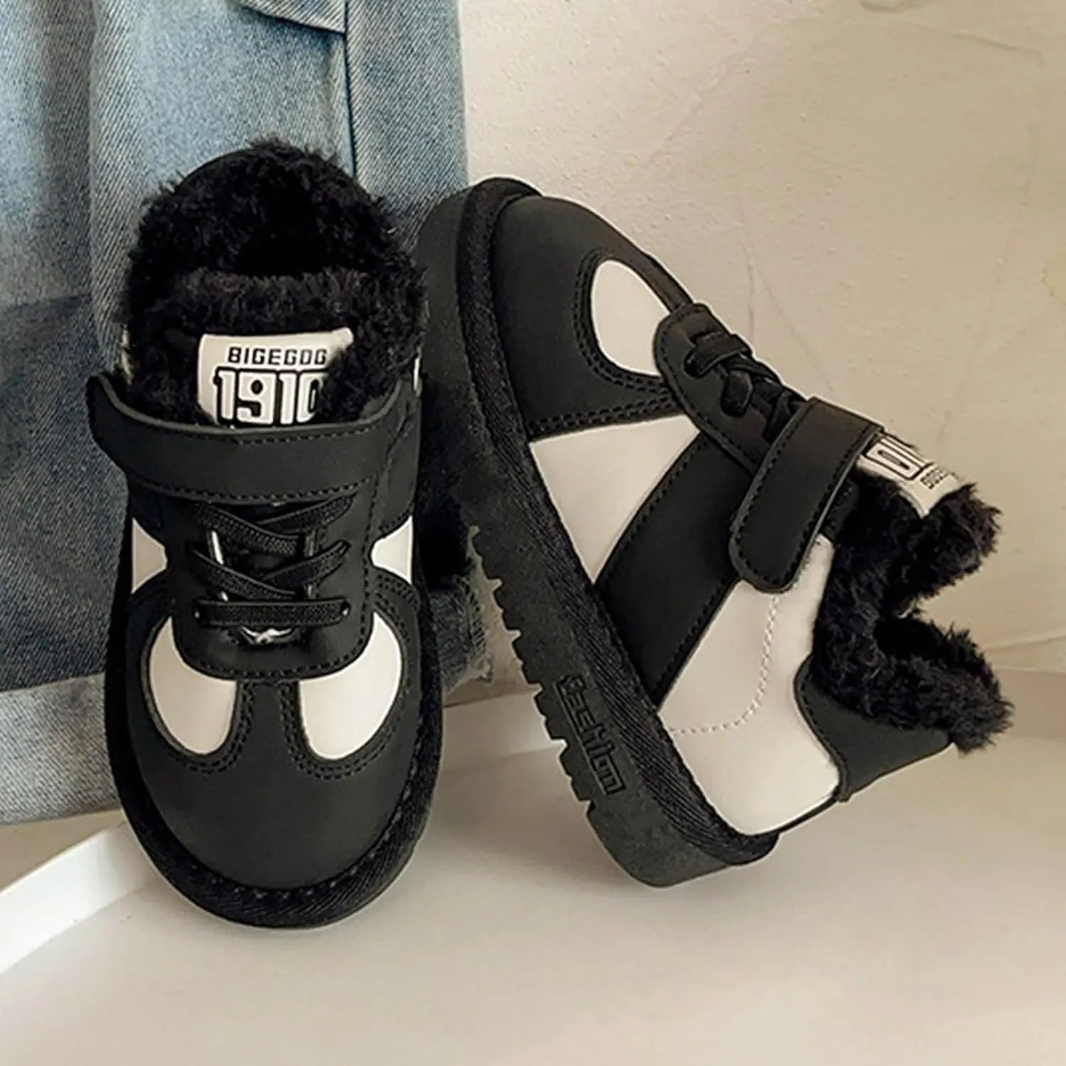 Boy Walking Shoes Non Slip Slip On Sneaker Plush Lined Hiking Boots Lace Up Snow Ankle Boots Platform Boots