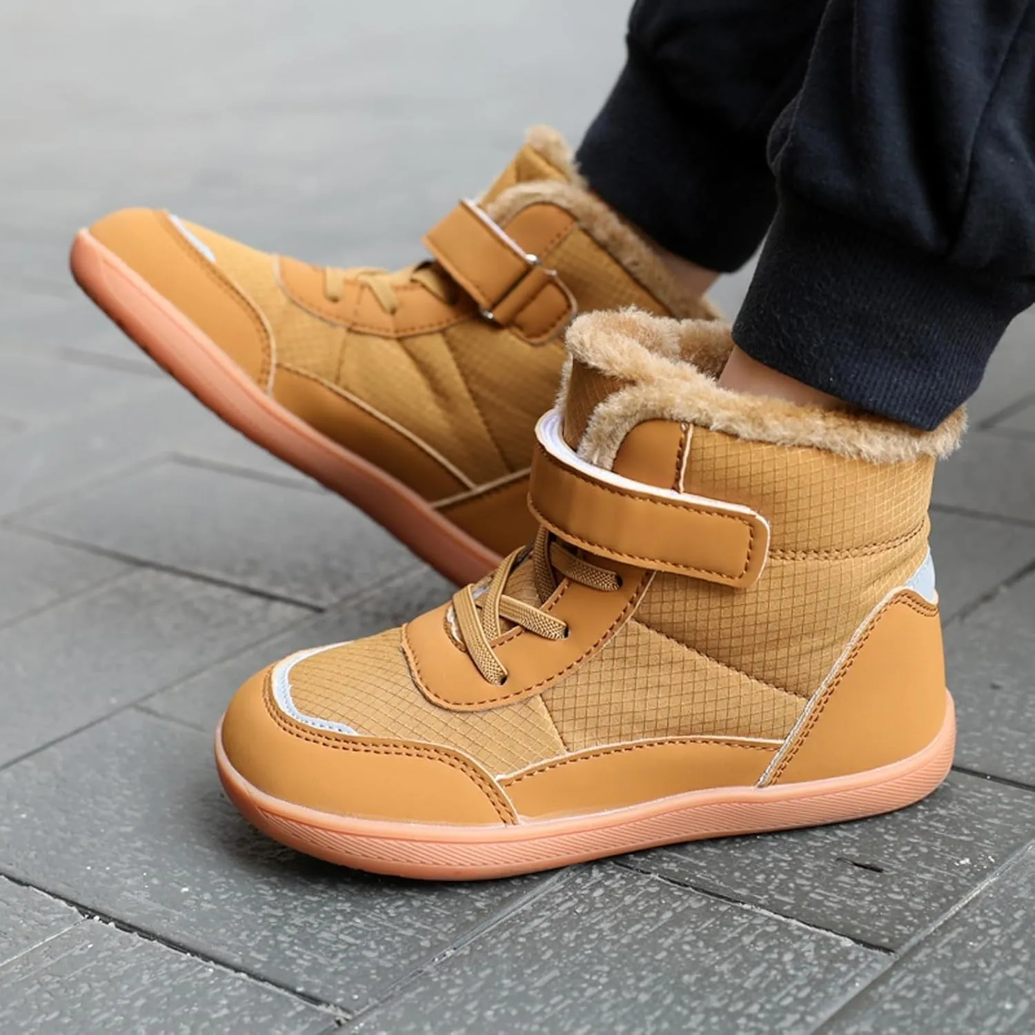 Boys Girls Barefoot Winter Boots With Wide Toe Box Slip Drop Sole Ankle Winter Snow Boots For Hiking Boots Boys