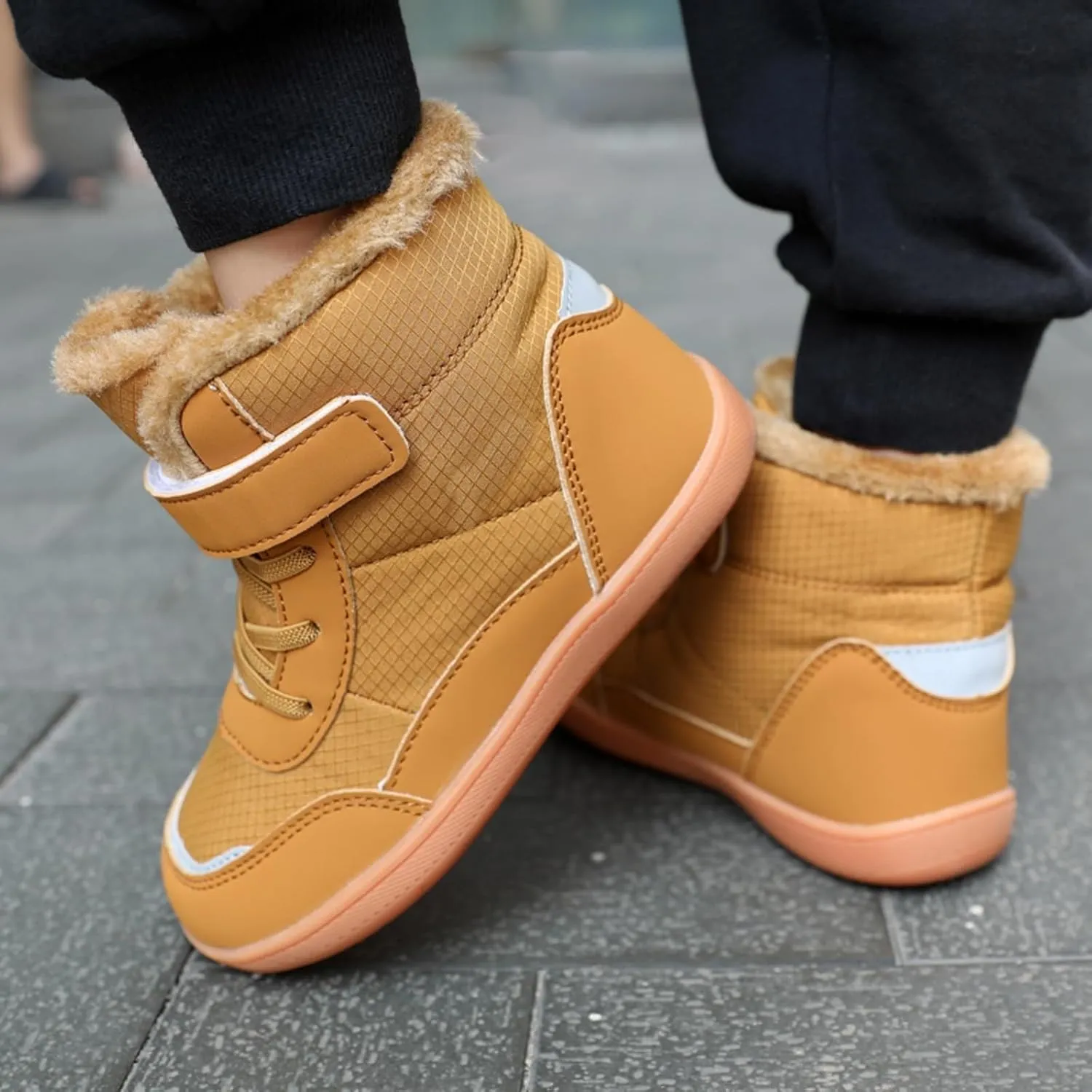 Boys Girls Barefoot Winter Boots With Wide Toe Box Slip Drop Sole Ankle Winter Snow Boots For Hiking Boots Boys