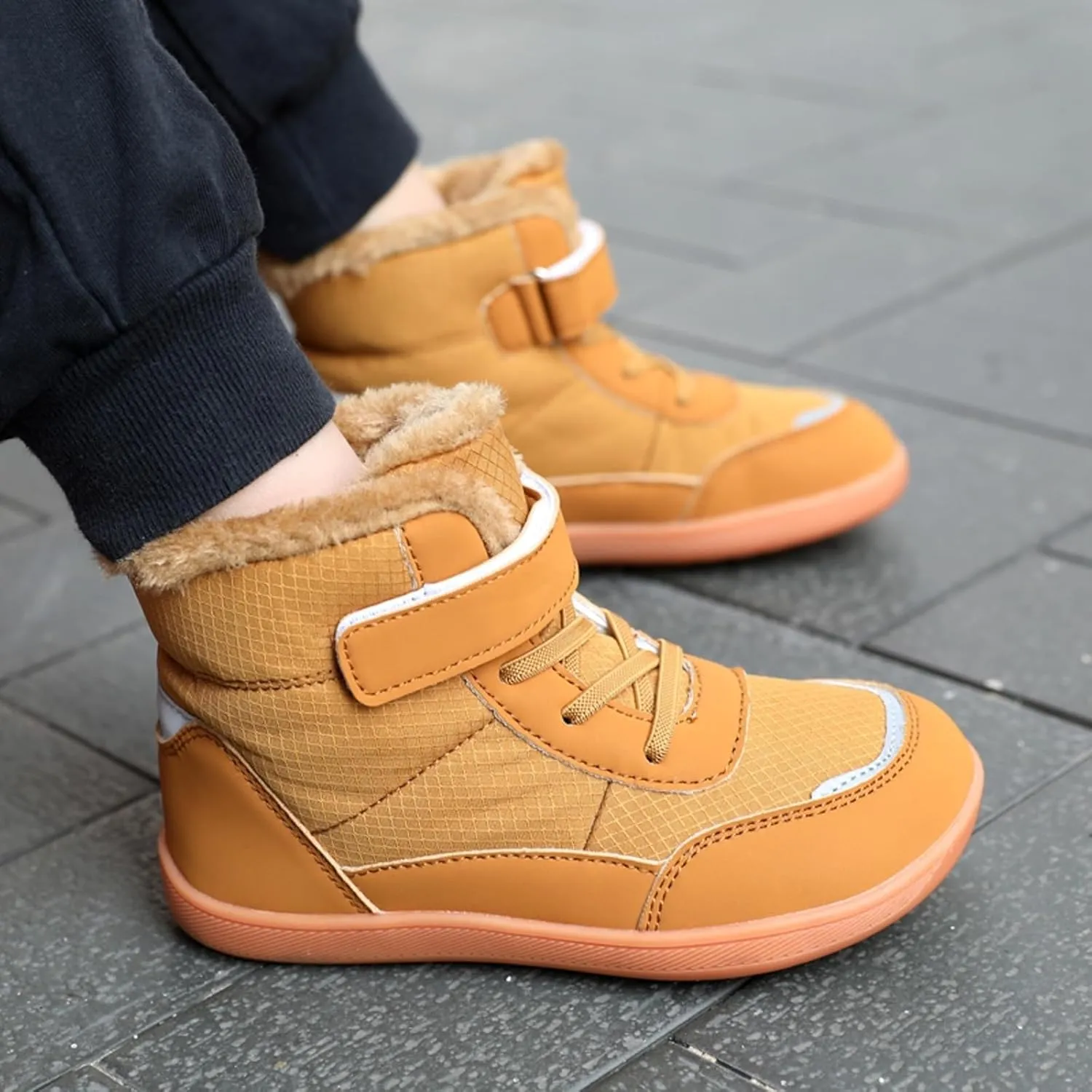 Boys Girls Barefoot Winter Boots With Wide Toe Box Slip Drop Sole Ankle Winter Snow Boots For Hiking Boots Boys