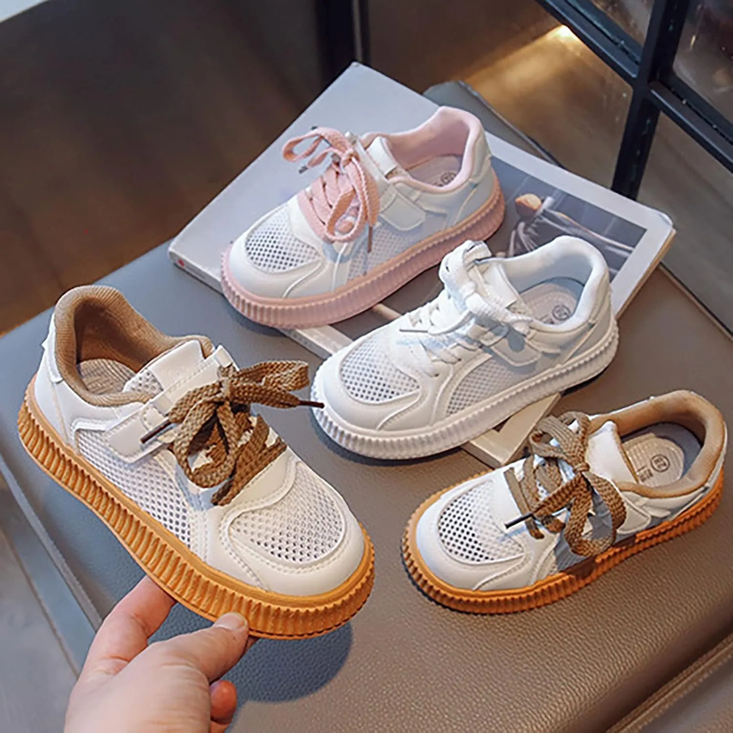 Boys Girls Sneakers Lace up Walking Shoes for Little Kids Board Shoes Toddler Mesh Breathable Sneakers Lightweight