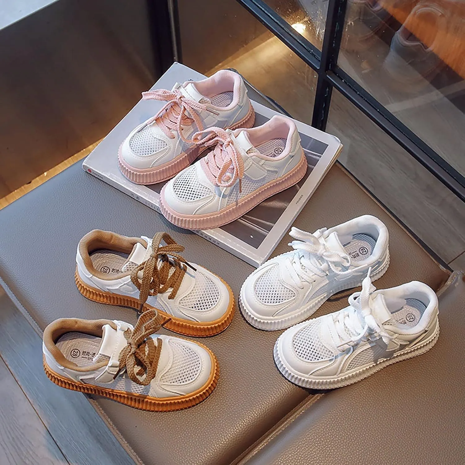 Boys Girls Sneakers Lace up Walking Shoes for Little Kids Board Shoes Toddler Mesh Breathable Sneakers Lightweight