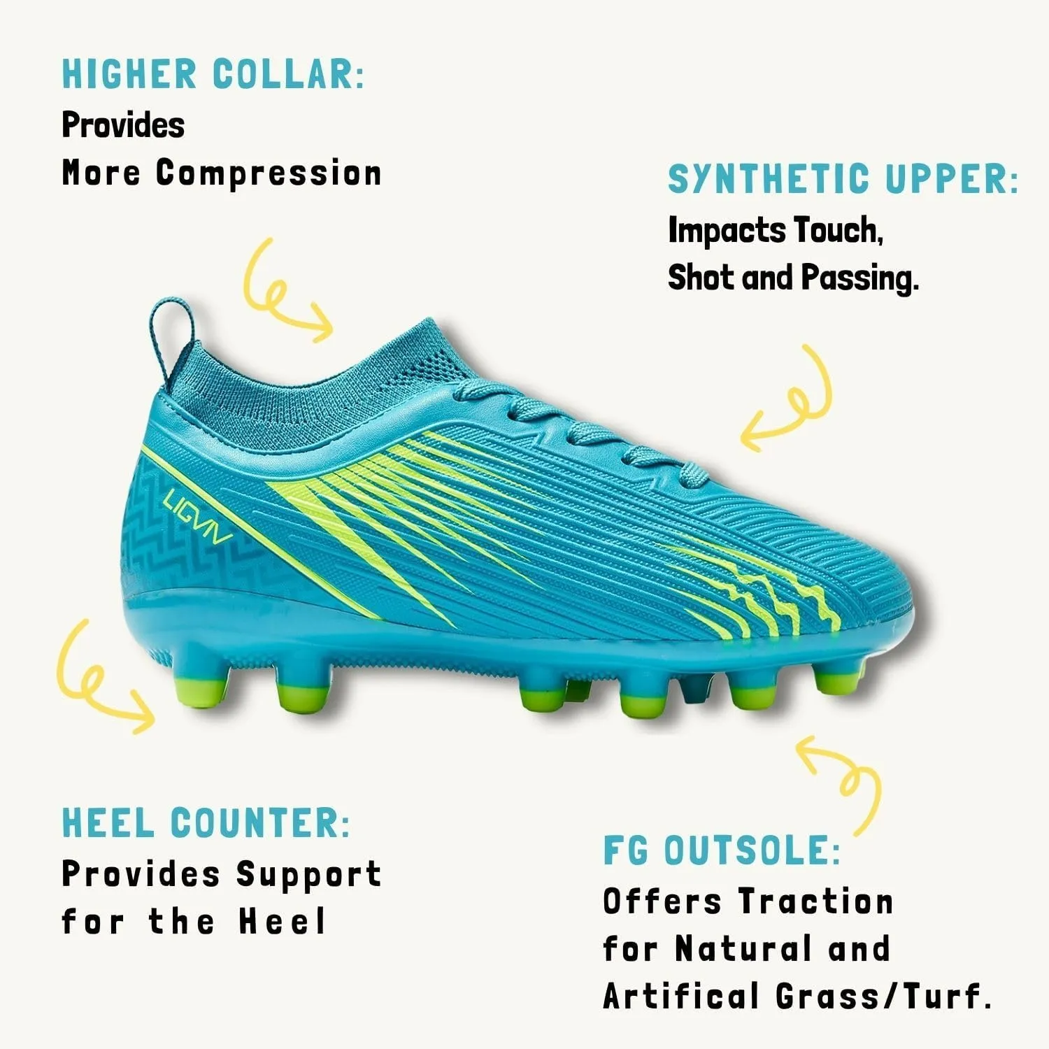 Boys Girls Soccer Cleats - Kids Dynamic Collar Football Shoes - Firm Ground Outdoor(Toddler/Little Kid/Big Kid)