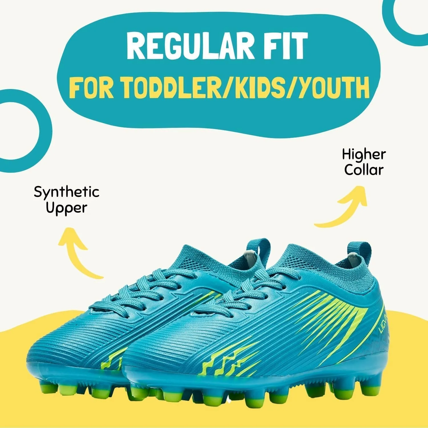 Boys Girls Soccer Cleats - Kids Dynamic Collar Football Shoes - Firm Ground Outdoor(Toddler/Little Kid/Big Kid)