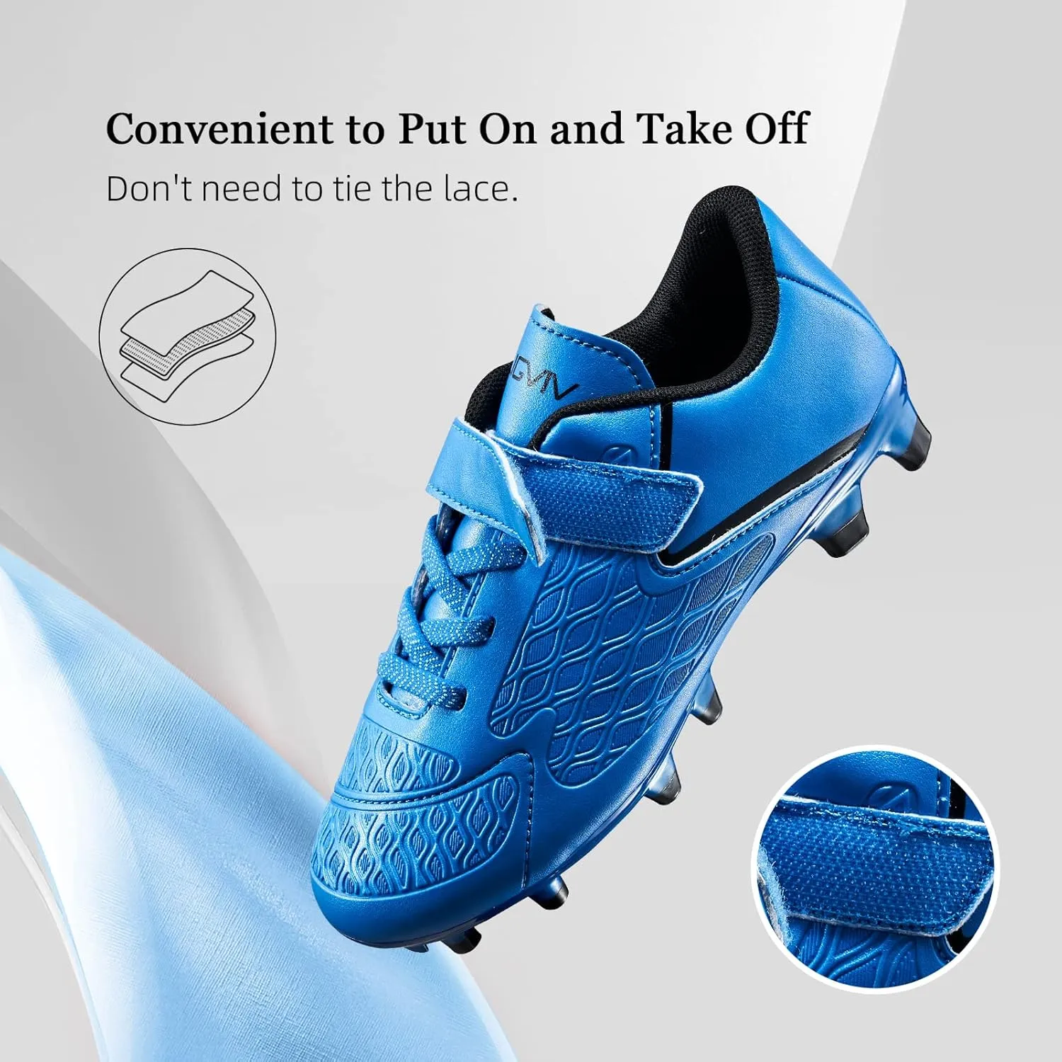 Boys Girls Soccer Cleats - Laceless Kids Football Shoes - Outdoor Firm Ground