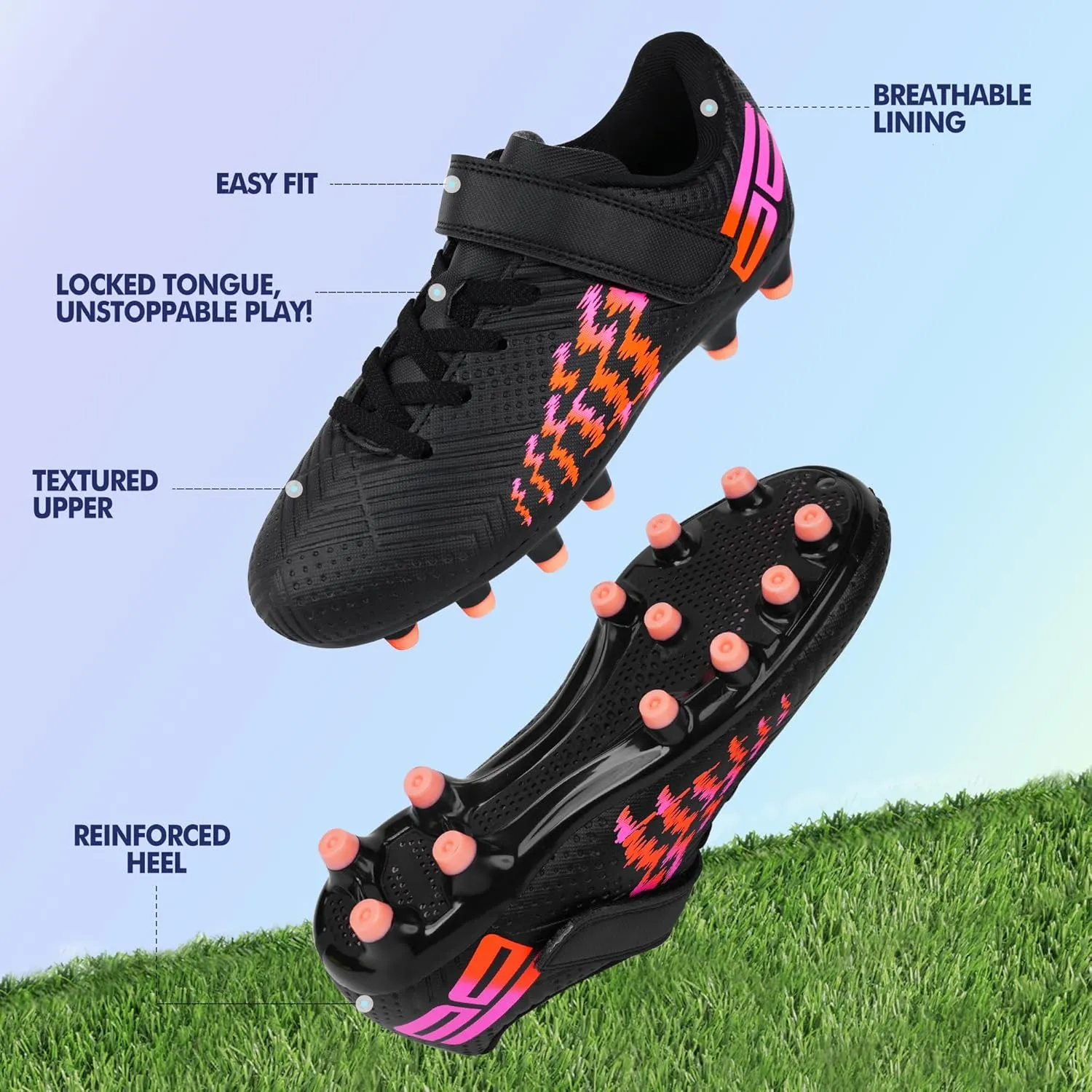brooman Kids Firm Ground Soccer Cleats Boys Girls Football Shoes