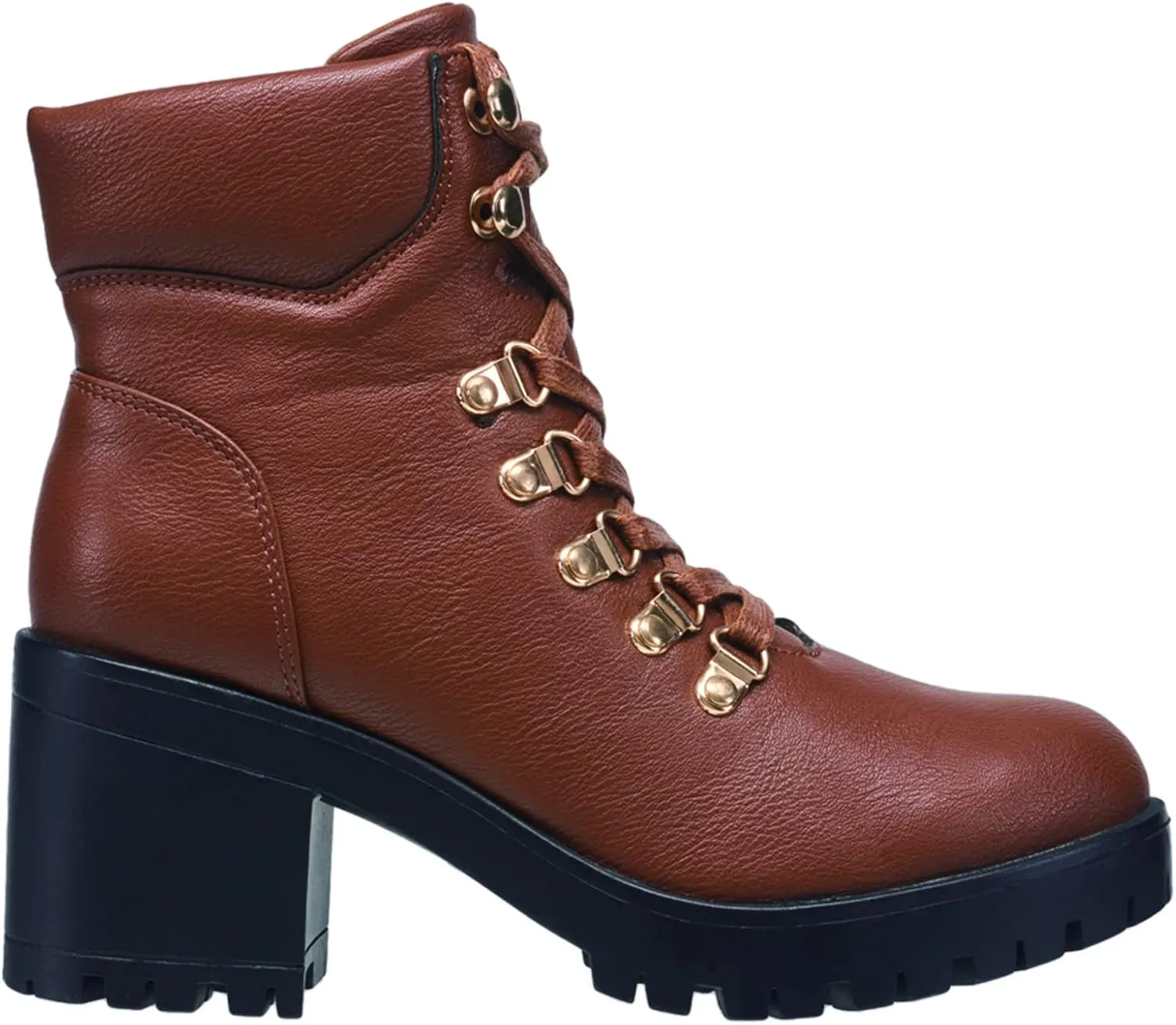 C&C California Women's Combat Boots Chunky Heel Comfortable Lace Up Boots for Women with Padded Collar and Lug Sole