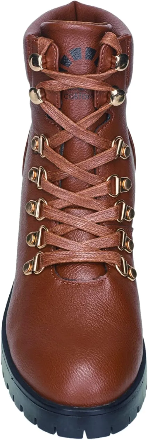C&C California Women's Combat Boots Chunky Heel Comfortable Lace Up Boots for Women with Padded Collar and Lug Sole