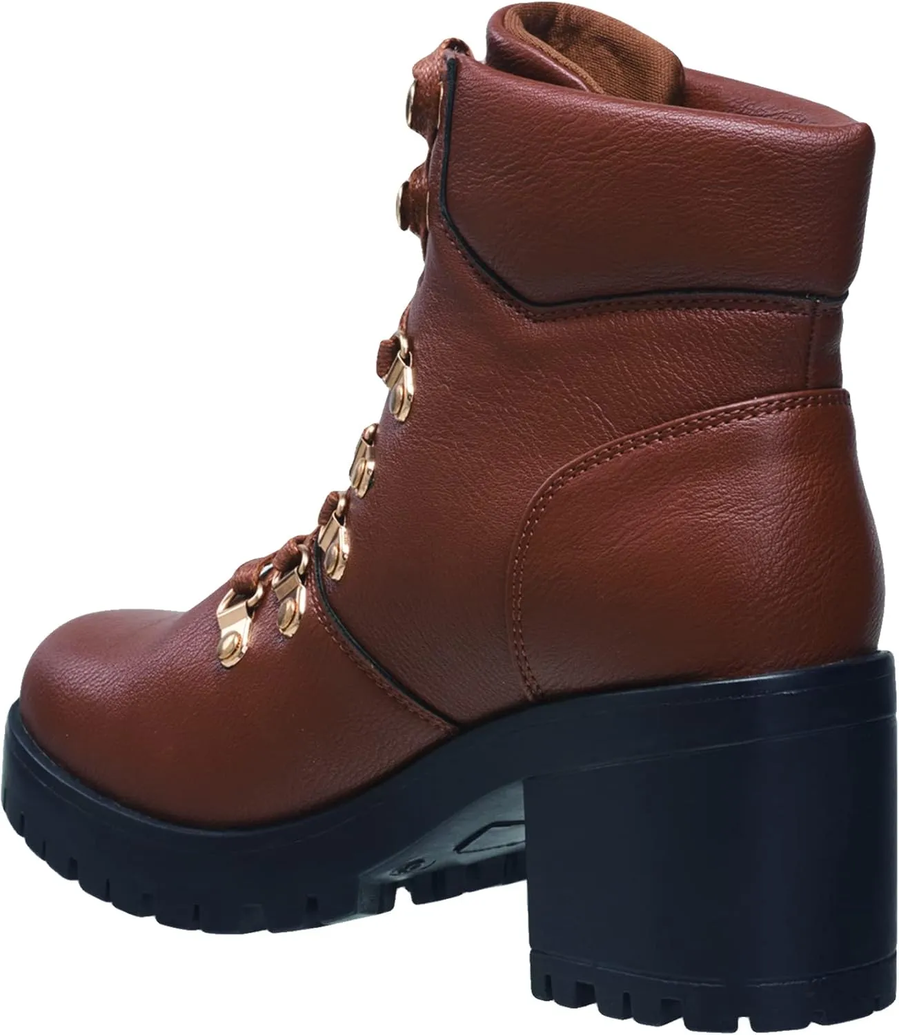 C&C California Women's Combat Boots Chunky Heel Comfortable Lace Up Boots for Women with Padded Collar and Lug Sole
