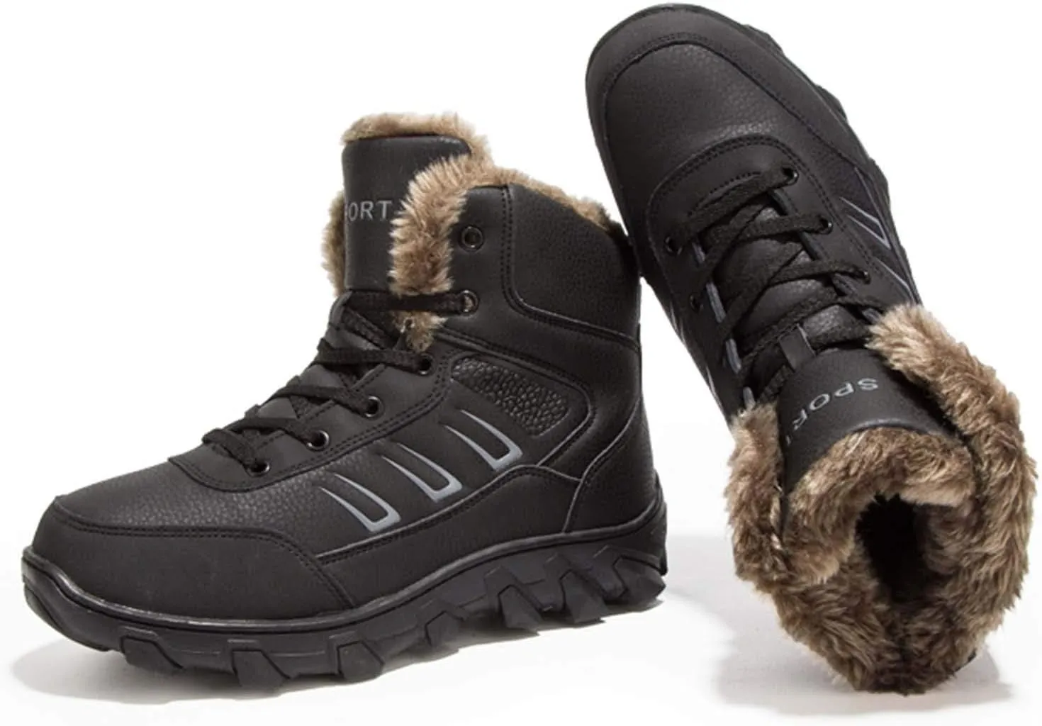 CERYTHRINA Mens Snow Boots Waterproof High-Top Warm Fur Lining Leather Trekking Hiking Boots