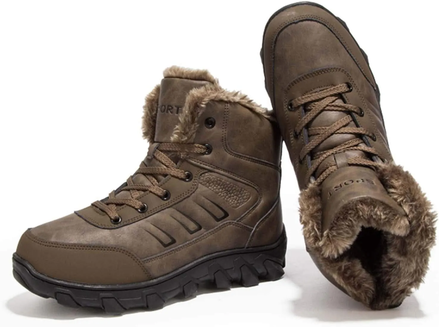 CERYTHRINA Mens Snow Boots Waterproof High-Top Warm Fur Lining Leather Trekking Hiking Boots