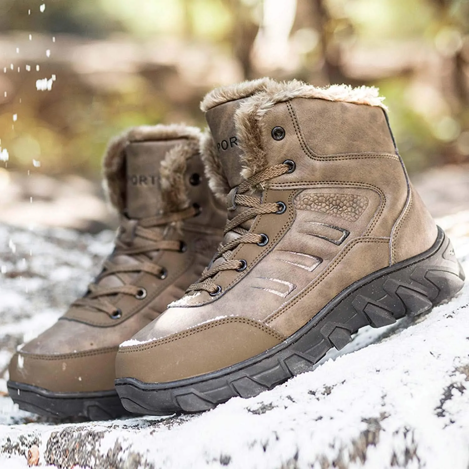 CERYTHRINA Mens Snow Boots Waterproof High-Top Warm Fur Lining Leather Trekking Hiking Boots
