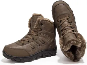 CERYTHRINA Mens Snow Boots Waterproof High-Top Warm Fur Lining Leather Trekking Hiking Boots