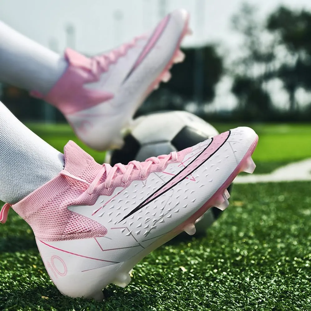 Comfortable Futsal Cleats for Men Turf - High Top Soccer Spikes Shoes for Outdoor - Youth Non Slip Football Boots