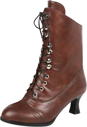 Cowboy Boots for Women, Womens Vintage Renaissance Boots Victorian Mid Calf Boots Costume Lace Up High Heels
