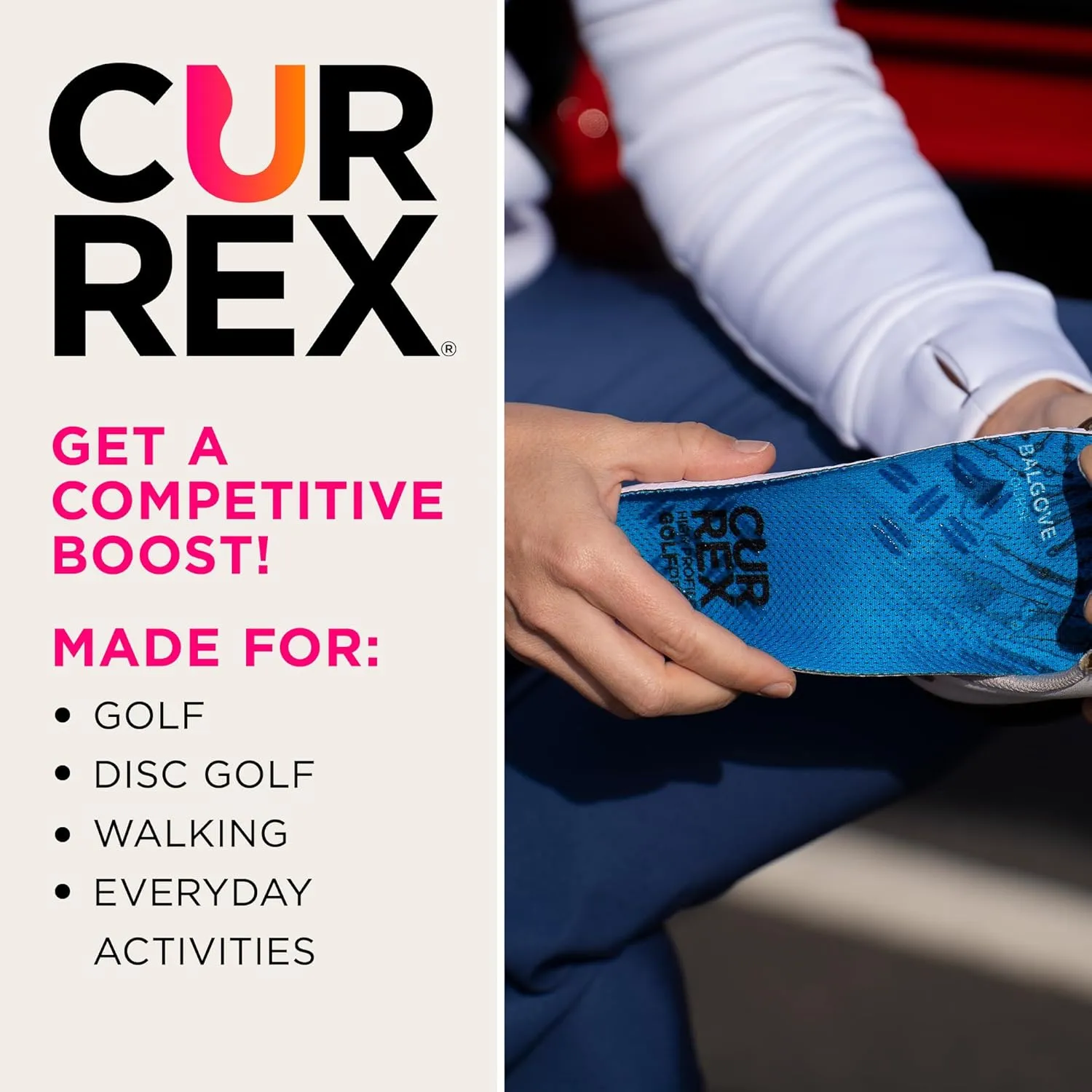 CURREX GolfPro Insoles for Golf Shoes – Arch Support Inserts to Improve Balance, Stability, Comfort & Performance, Help with Foot & Heel Pain Relief – for Men & Women – High Arch, Medium