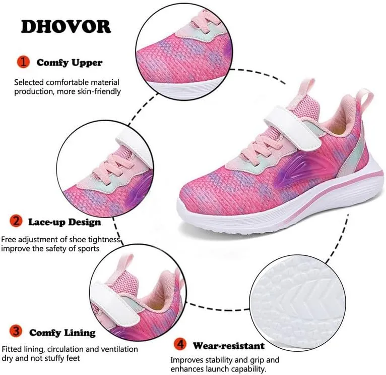 DHOVOR Girls Running Shoes Athletic Fashion Sneakers Lightweight Tennis Walking Basketball Shoes for Girls(Little Kid/Big Kid)