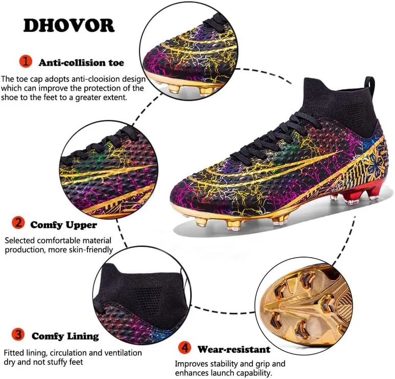 DHOVOR Men's Women's Soccer Cleats Youth Football Cleats Unisex Adult Athletics Football Trainers Football Shoes Teenagers Soccer Shoes